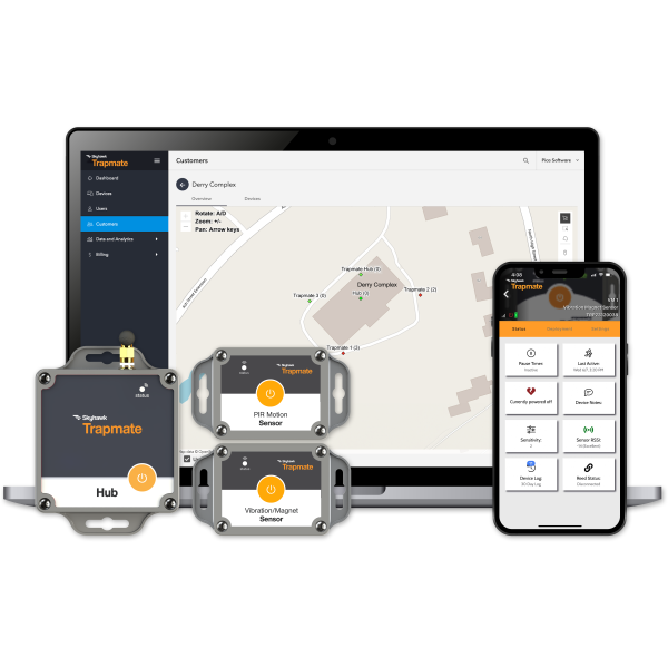 The Trapmate Hub and Sensors combines with the Trapmate Software to provide the highest reliable multi-trap electronic remote monitoring solution