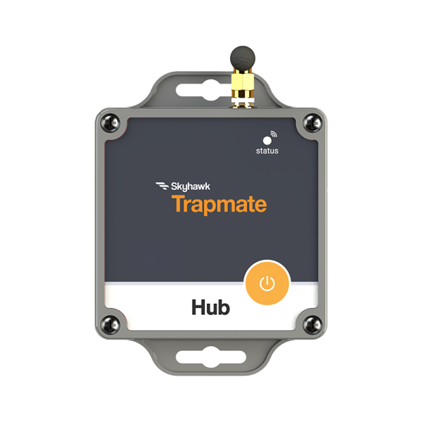 The Trapmate Hub is the battery-powered gateway that routes all sensor alerts to the Trapmate software over a cellular connection.